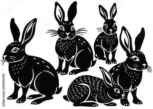 Rabbit Silhouette set black Vector design, Rabbit Illustration Vector animal set Design for Printing and Craft Projects.