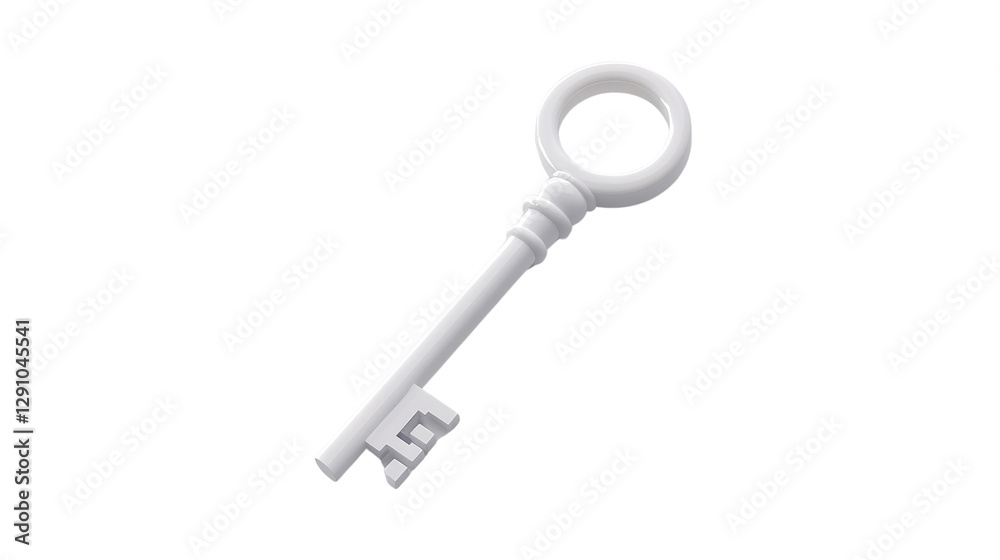 Key made of white material displayed on a plain background showing simple design and shape Key made of white material displayed on a plain background showing simple design and shape