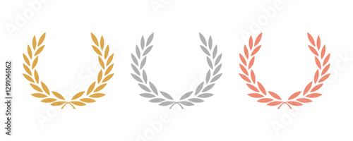 Award design vector templates. Golden, silver and bronze award signs. Laurel wreath of victory icon. Best seller badge vector design and illustration.