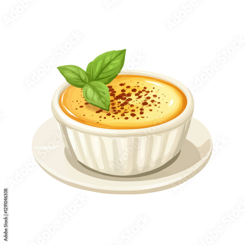 Minimalist flat illustration of Crème Brûlée, featuring a clean design isolated on a white background.

