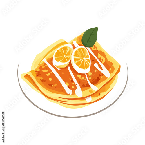 Minimalist flat illustration of Crêpes Suzette, featuring a clean design isolated on a white background.

