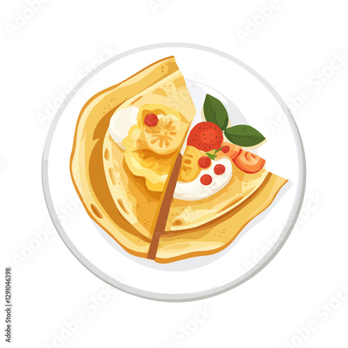 Minimalist flat illustration of Crêpes Suzette, featuring a clean design isolated on a white background.

