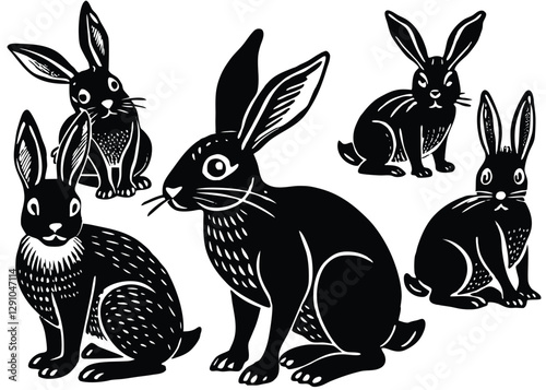 Rabbit Silhouette set black Vector design, Rabbit Illustration Vector animal set Design for Printing and Craft Projects.