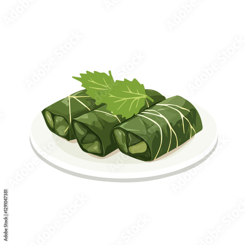 Minimalist flat illustration of Dolma Stuffed Grape Leaves, featuring a clean design isolated on a white background.

