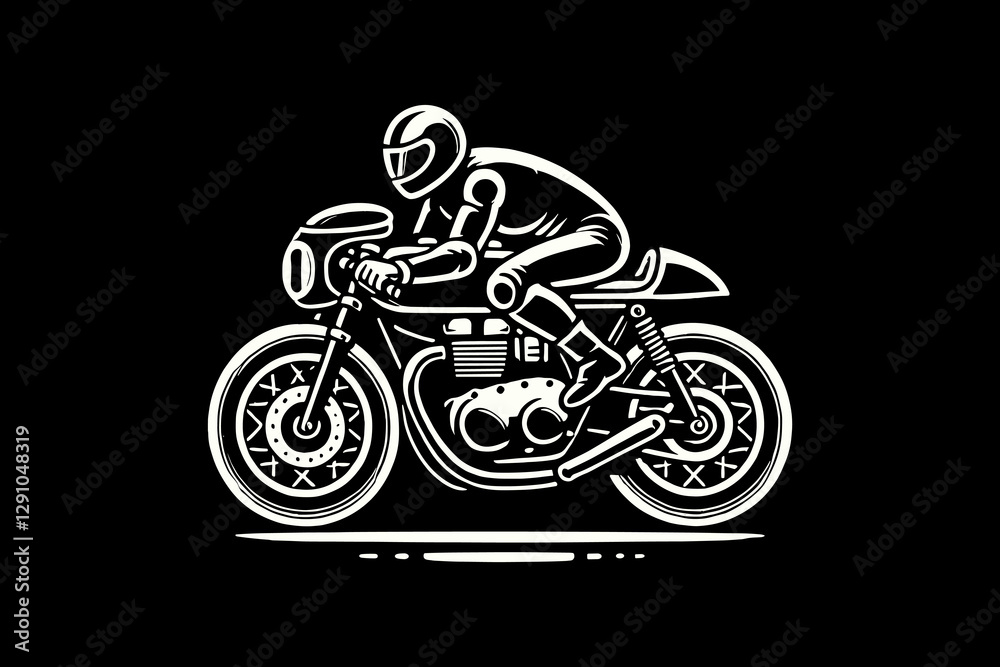 Obraz premium classic vintage motorcycles rider dark art black and white illustration design