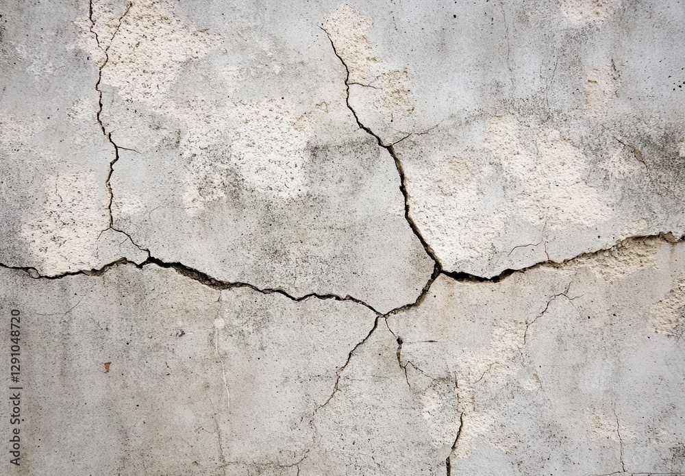 Obraz premium Detailed Analysis of a Weathered Concrete Wall with Cracks and Texture Exhibiting Signs of Time and Wear