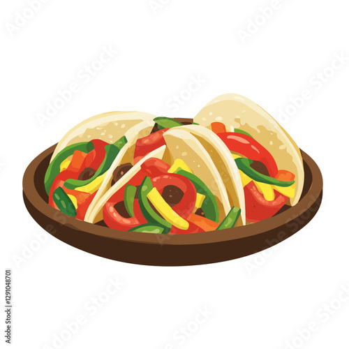 Minimalist flat illustration of Fajita Platter, featuring a clean design isolated on a white background.

