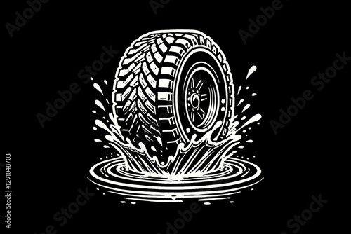 racing car tire dark art black and white illustration design