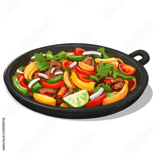 Minimalist flat illustration of Fajita Platter, featuring a clean design isolated on a white background.


