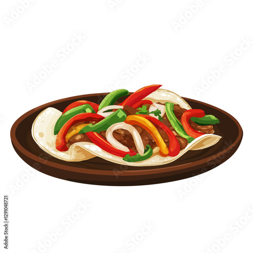 Minimalist flat illustration of Fajita Platter, featuring a clean design isolated on a white background.

