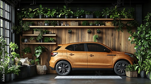 Urban Garage with Plants and Car