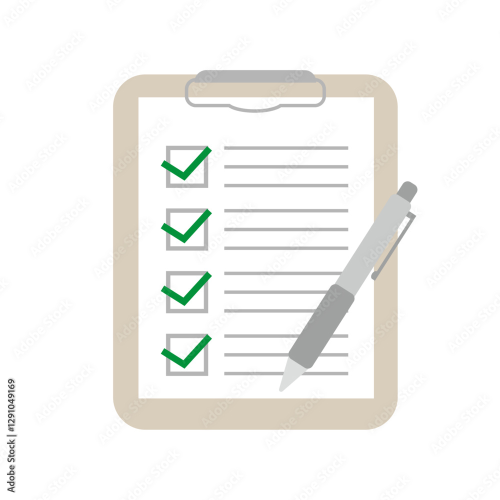 シンプルでフラットなバインダーとペンのチェックリストベクターアイコン|Simple & Flat Checklist Binder with Pen Vector Icon シンプルでフラットなバインダーとペンのチェックリストベクターアイコン|Simple & Flat Checklist Binder with Pen Vector Icon