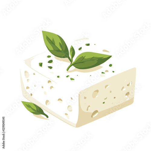 Minimalist flat illustration of Feta Cheese, featuring a clean design isolated on a white background.

