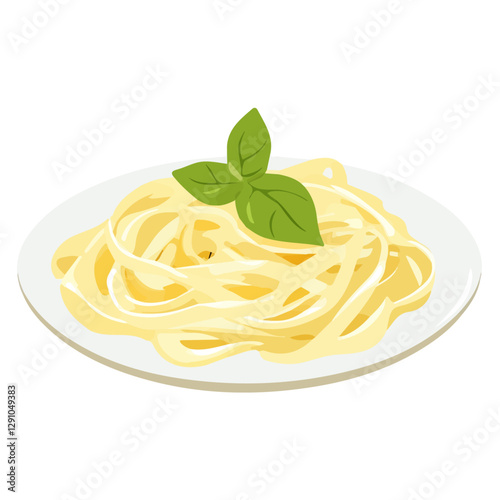 Minimalist flat illustration of Fettuccine Alfredo, featuring a clean design isolated on a white background.

