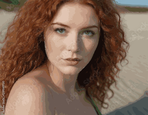 Un mujer pelirroja en la playa