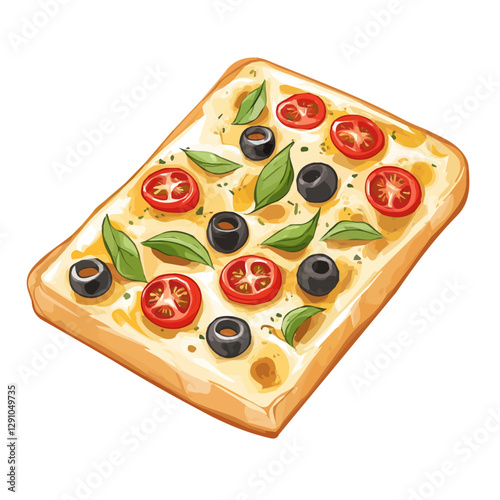 Minimalist flat illustration of Focaccia, featuring a clean design isolated on a white background.

