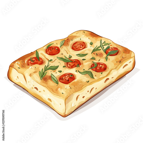 Minimalist flat illustration of Focaccia, featuring a clean design isolated on a white background.

