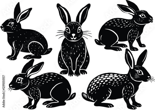 Rabbit Silhouette set black Vector design, Rabbit Illustration Vector animal set Design for Printing and Craft Projects.