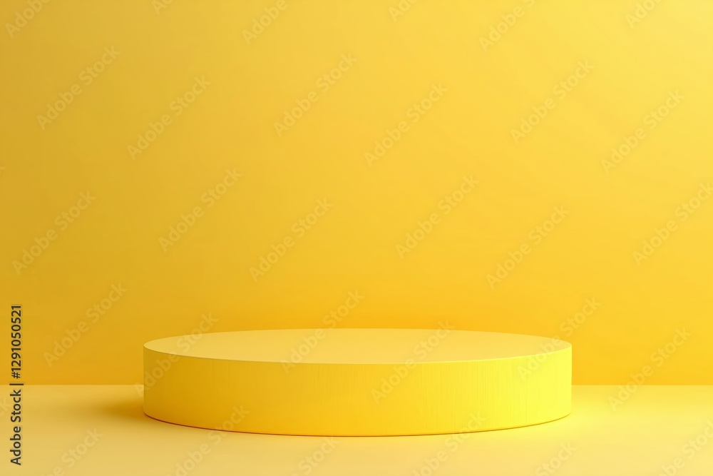 Empty round, yellow podium shape, for product demonstration, on a yellow background, minimalism.