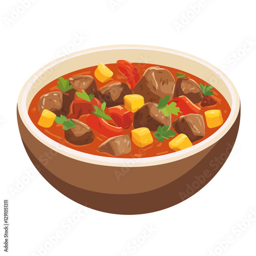 Minimalist flat illustration of Goulash, featuring a clean design isolated on a white background.

