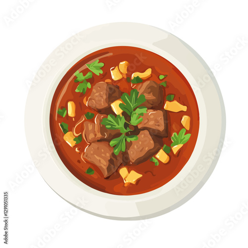 Minimalist flat illustration of Goulash, featuring a clean design isolated on a white background.

