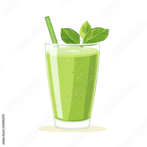 Minimalist flat illustration of Green Tea Smoothie, featuring a clean design isolated on a white background.

