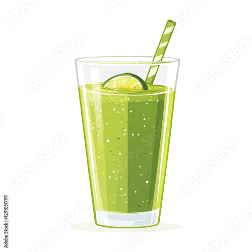 Minimalist flat illustration of Green Tea Smoothie, featuring a clean design isolated on a white background.

