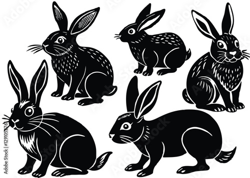 Rabbit Silhouette set black Vector design, Rabbit Illustration Vector animal set Design for Printing and Craft Projects.