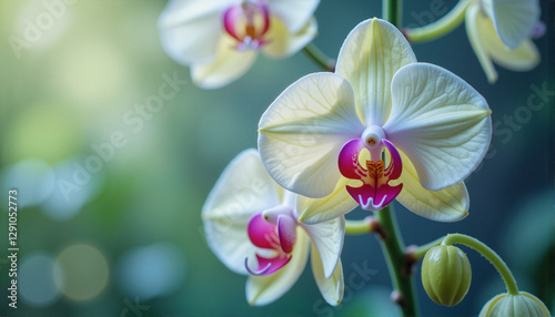 Orchid flowers blooming in soft natural light, March 8, International Women's Day, Mother's Day, Valentine's Day