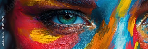 3d background minimalistic mockup with space for text, close-up of an artistically painted face with a mix of vibrant colors