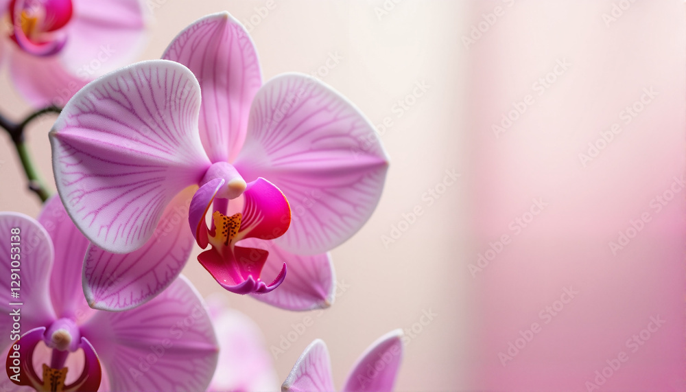 Obraz premium Close-up of pink orchid flowers against soft background, March 8, International Women's Day, Mother's Day, Valentine's Day