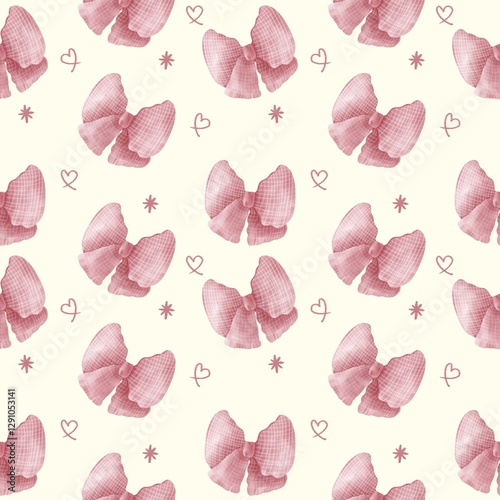 Red coquette ribbon bow seamless pattern background