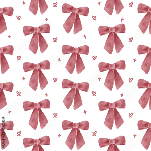 Red coquette ribbon bow seamless pattern background