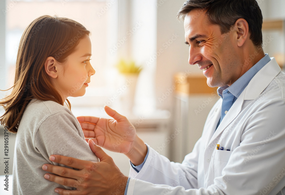 Fototapeta premium Doctor reassures concerned mother about her child's examination