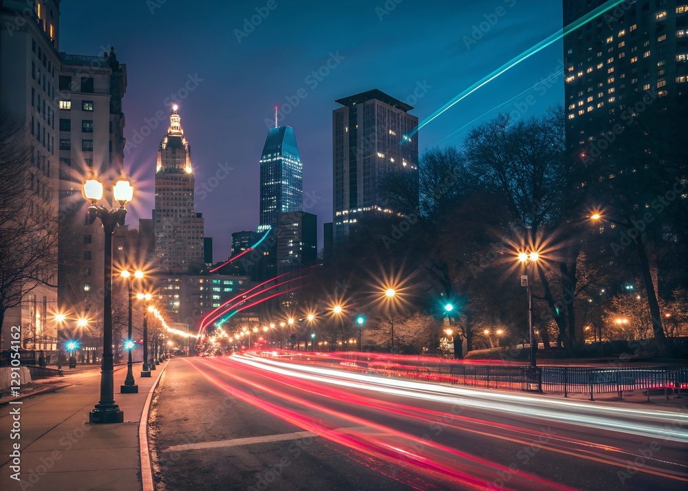 Fototapeta premium A long exposure photo of city traffic at night