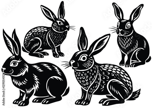 Rabbit Silhouette set black Vector design, Rabbit Illustration Vector animal set Design for Printing and Craft Projects.