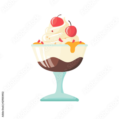 Minimalist flat illustration of Ice cream sundae, featuring a clean design isolated on a white background.

