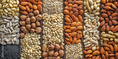 A Colorful Display of Various Nuts and Seeds Arranged Artfully for Culinary Inspiration
