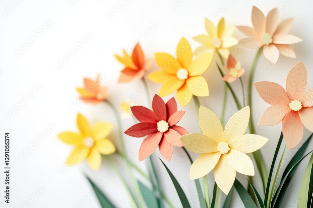 Fototapeta premium A bouquet of colorful paper flowers arranged on a table, suitable for event decoration or photography props