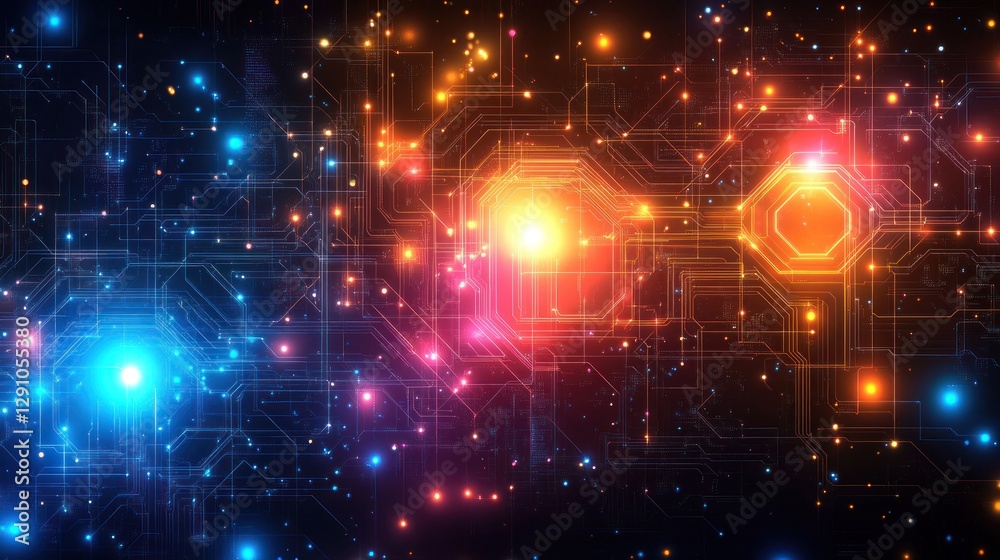 Fototapeta premium Abstract glowing circuit board background for technology concepts