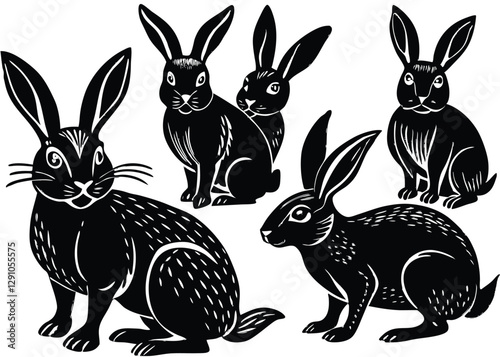 Rabbit Silhouette set black Vector design, Rabbit Illustration Vector animal set Design for Printing and Craft Projects.
