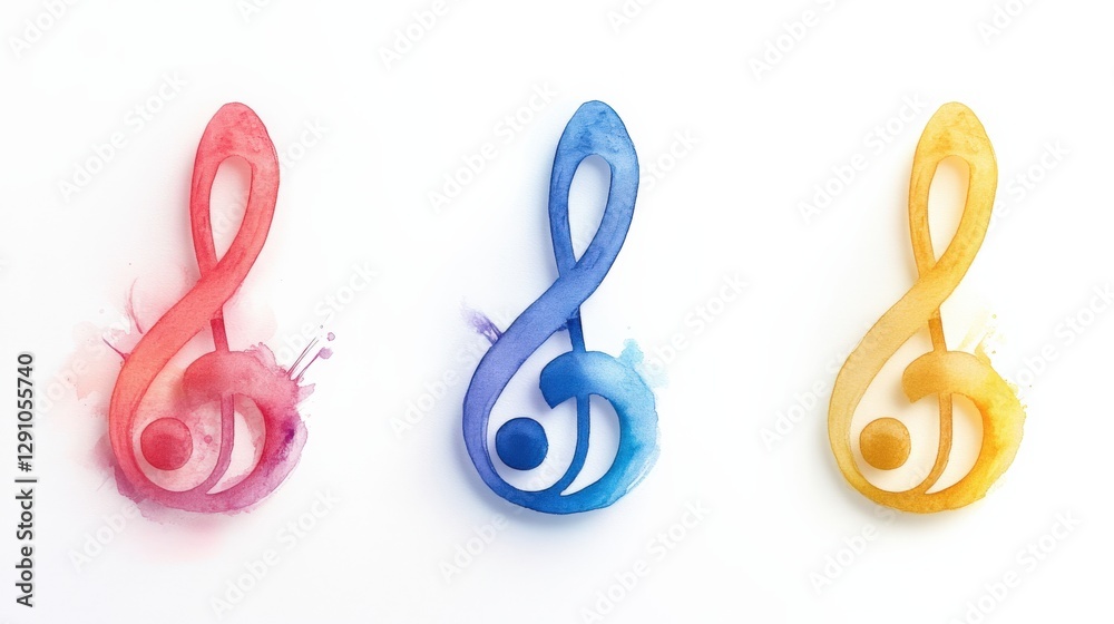 Obraz premium watercolor music notes in red, blue, and yellow