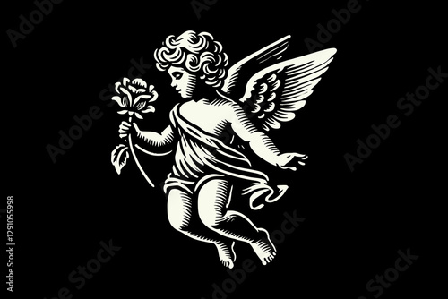 vintage cupid dark art black and white illustration design