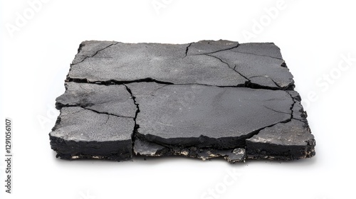 A cracked asphalt surface showcasing weathering and deterioration, highlighting the impact of time and environmental factors on pavement materials.