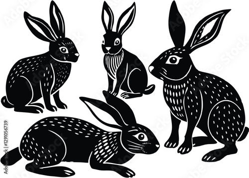 Rabbit Silhouette set black Vector design, Rabbit Illustration Vector animal set Design for Printing and Craft Projects.
