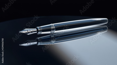 Wallpaper Mural Elegant silver fountain pen placed on a glossy reflective surface showcasing intricate details and craftsmanship Torontodigital.ca