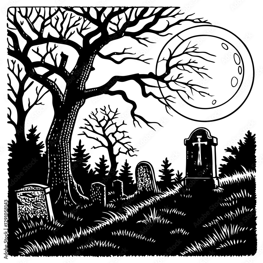 Fototapeta premium vector illustration of a halloween landscape
