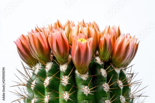 Close-up shot of pink flowers on a prickly cactus, suitable for use in nature-inspired designs and themes photo