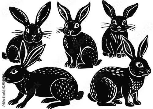 Rabbit Silhouette set black Vector design, Rabbit Illustration Vector animal set Design for Printing and Craft Projects.