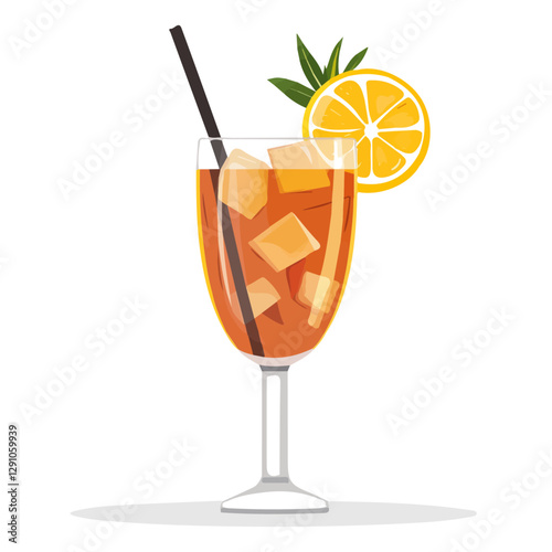 Minimalist flat illustration of Long Island iced tea, featuring a clean design isolated on a white background.

